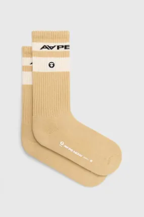 AAPE socks Rib w/ Stripe men's beige color ASO5135