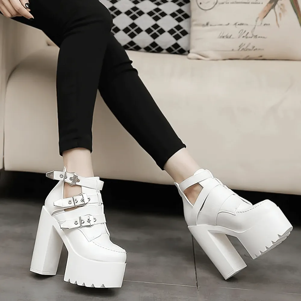 Alternative Fashion Platform Boots for Women / Soft Leather Ankle High Heels Boots