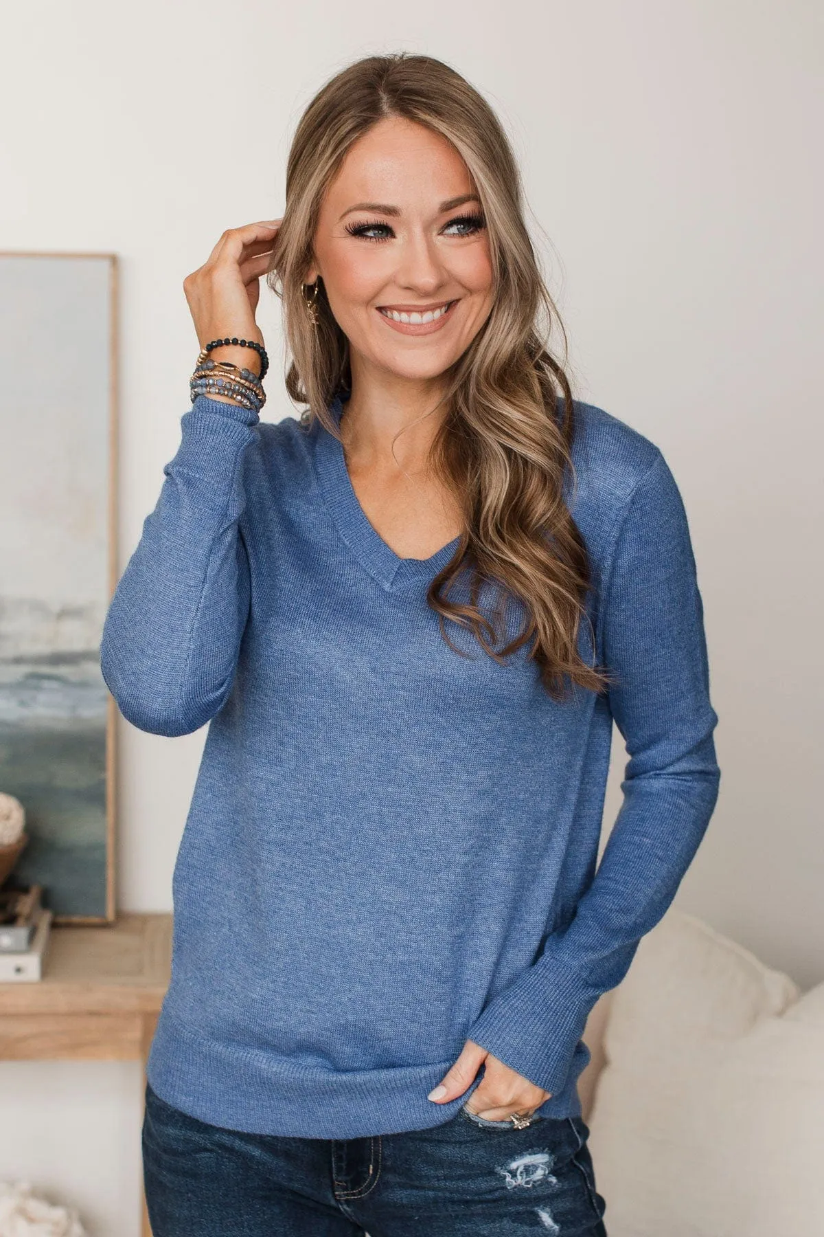 As It Happens V-Neck Sweater- Royal Blue