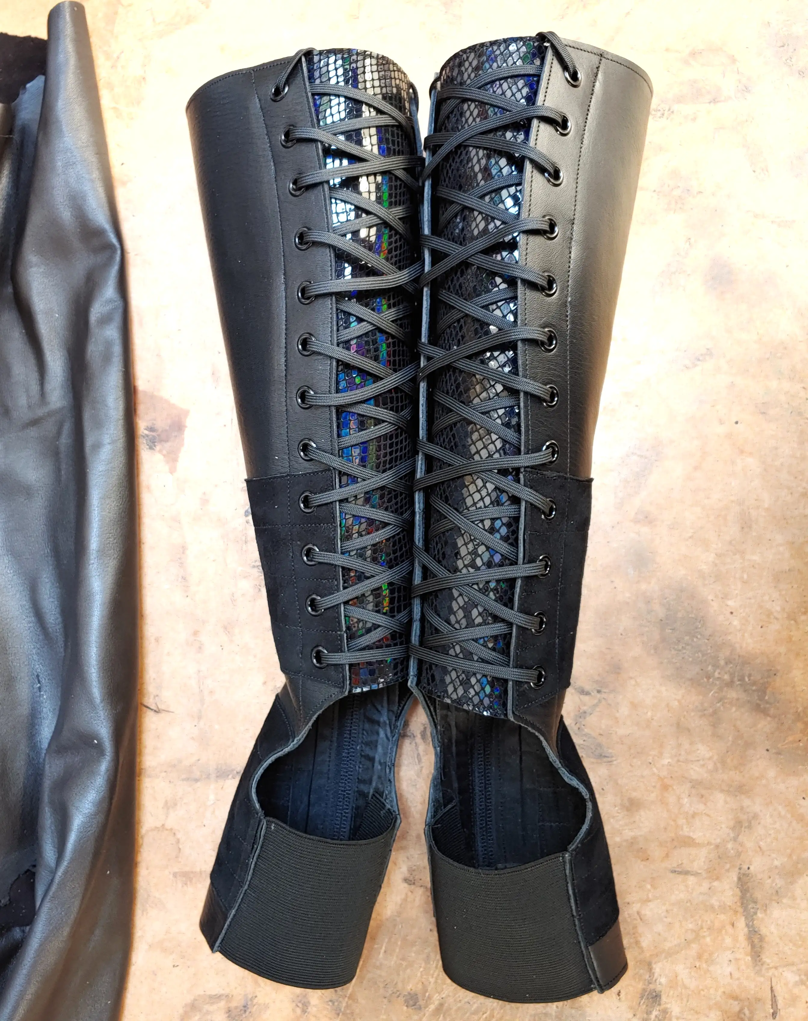 Black Aerial boots Reflective Snake print back w/ Suede Grip + side ZIP