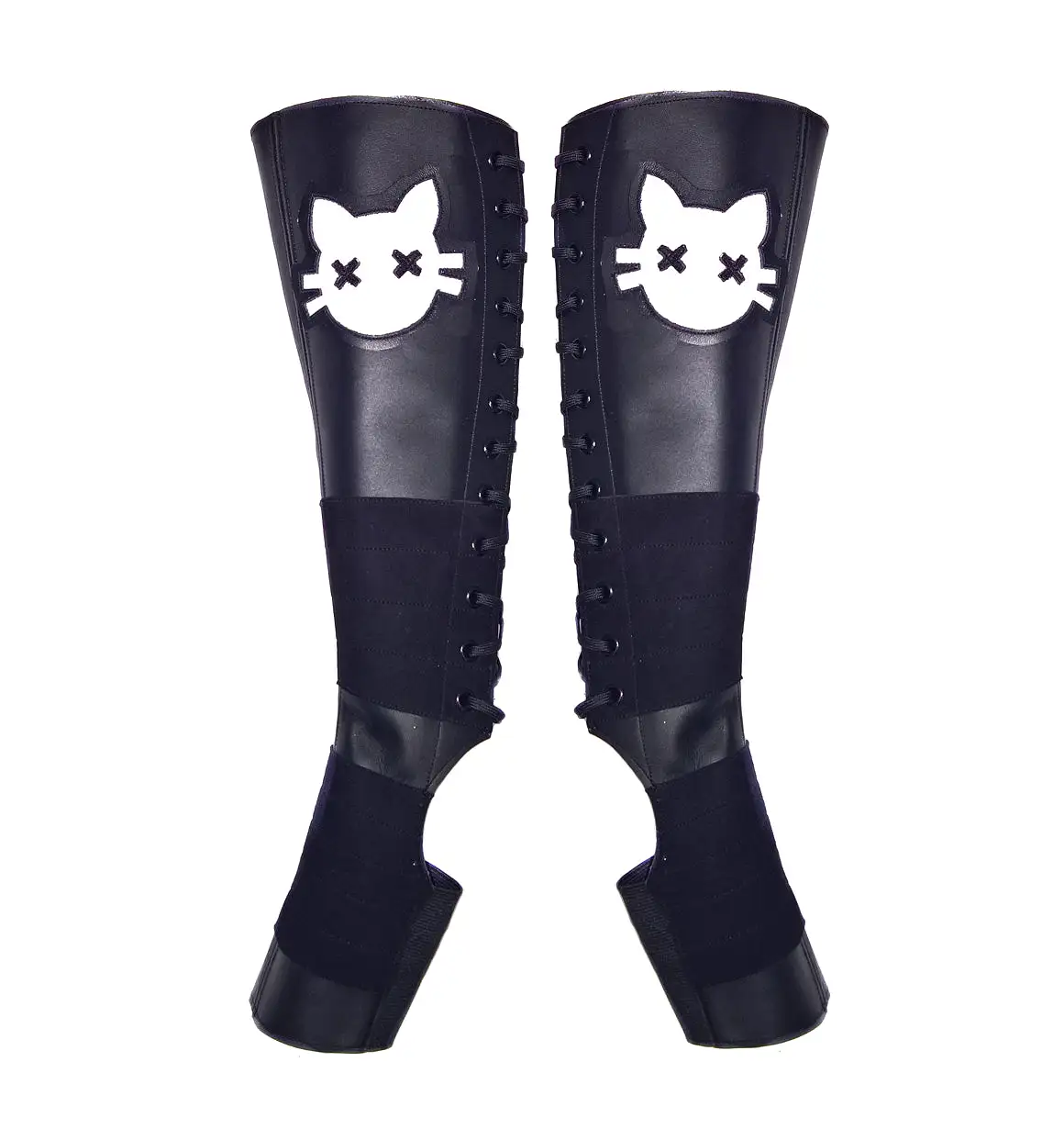 Black Aerial boots w/ Cartoon Cat + Suede Grip