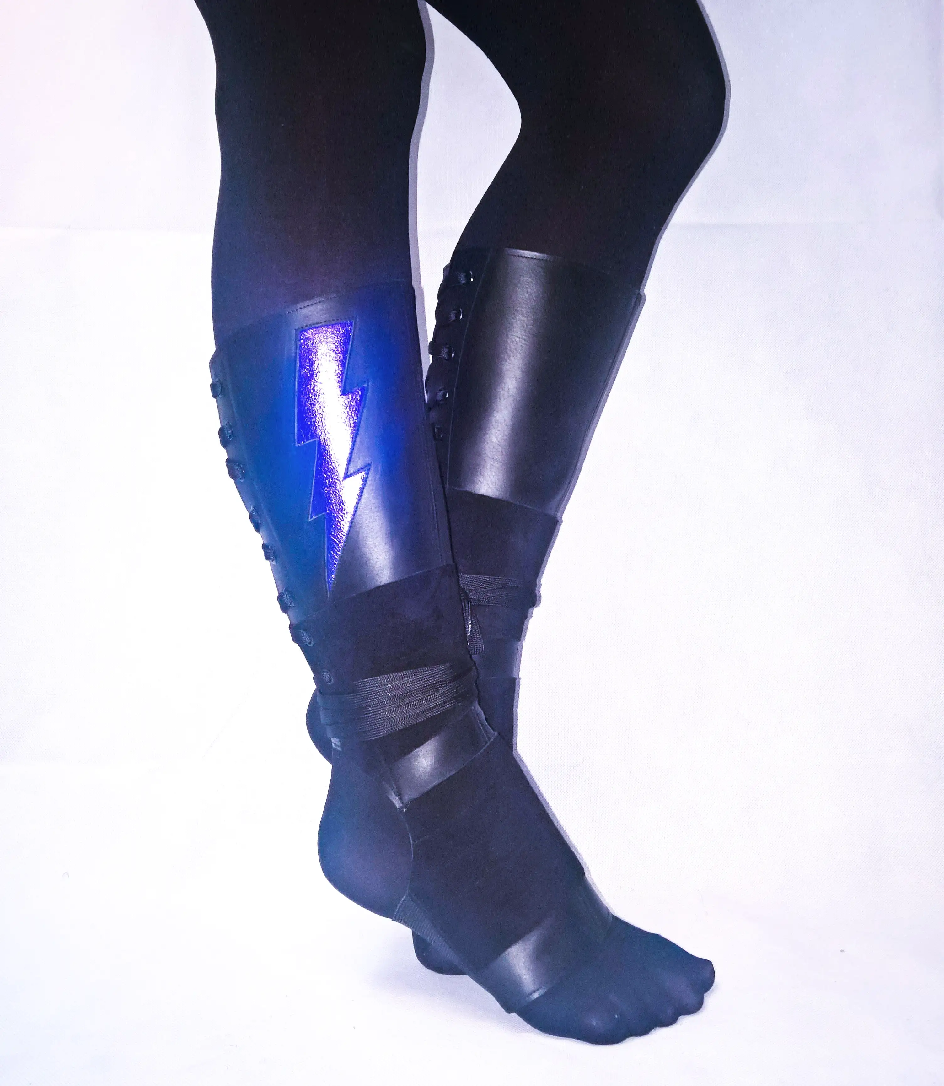 Black Aerial boots w/ Purple metallic ZIGGY Bolt + Suede Grip