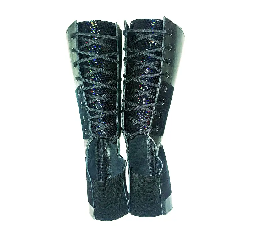 Black Aerial boots w/ Reflective Snake Print Back + Suede Grip