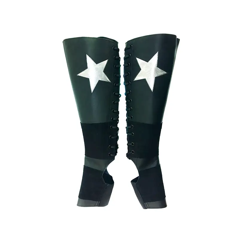 Black Aerial boots w/ Silver metallic STAR + Suede Grip