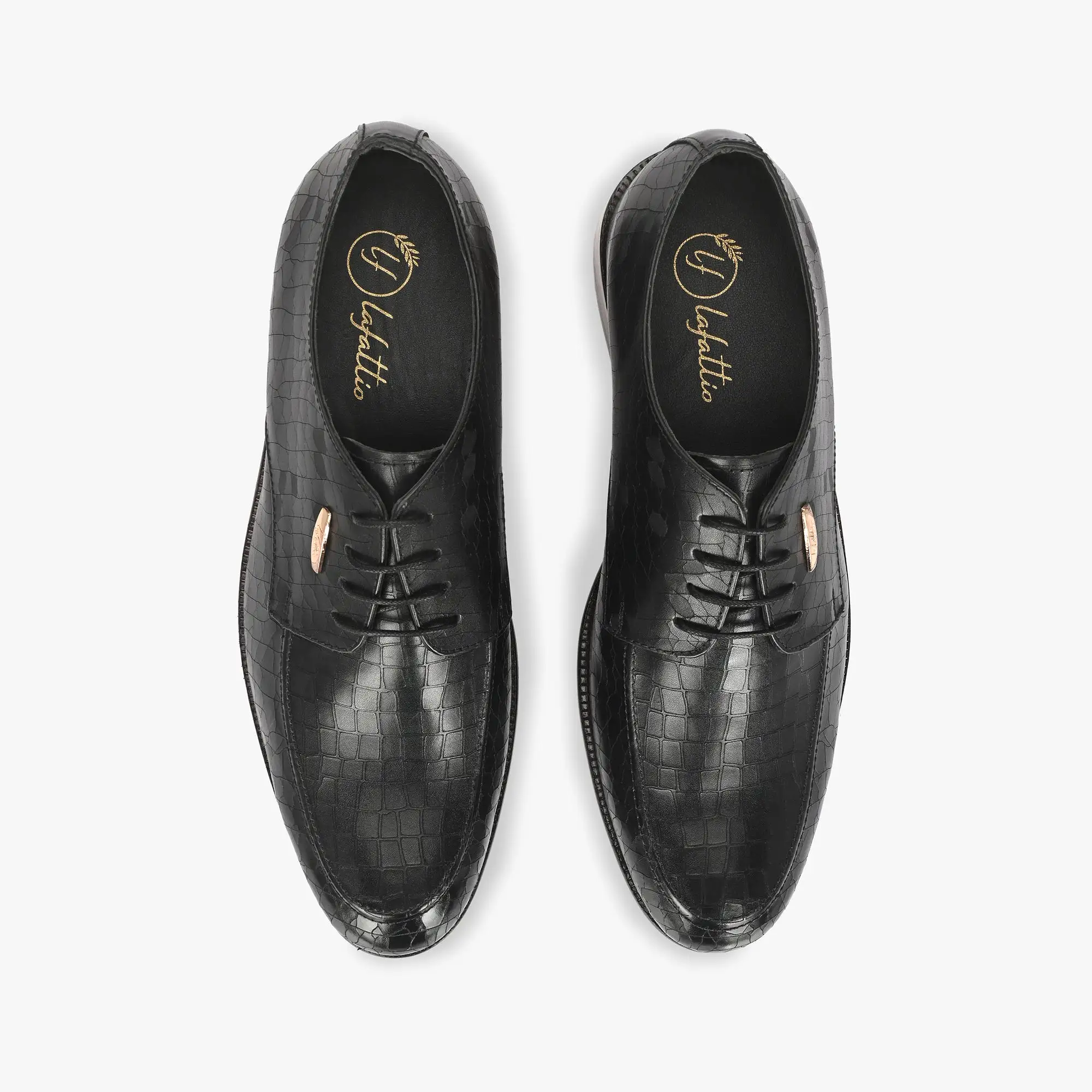 Black Laser Engraved Lace-Up Shoes by Lafattio