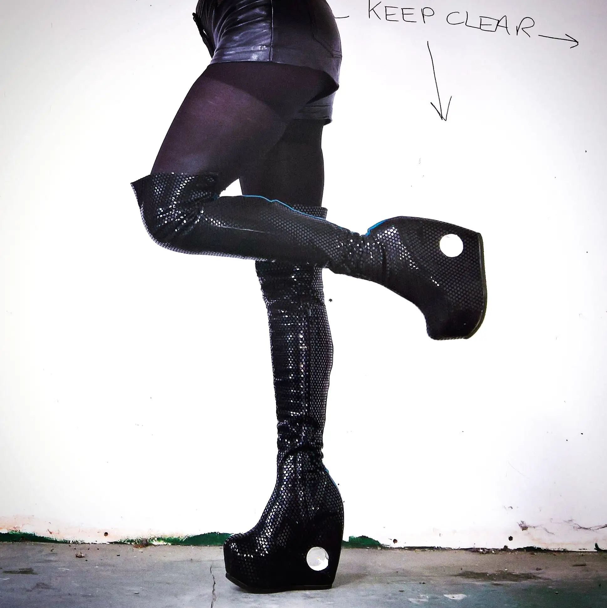 Black PEEPHOLE Platform Overknee Boots