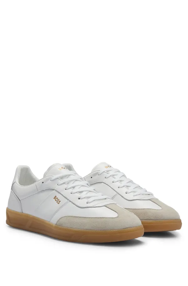 BOSS SHOES & ACCESSORIES Boss Leather and Suede Trainers with Embossed Logos - White