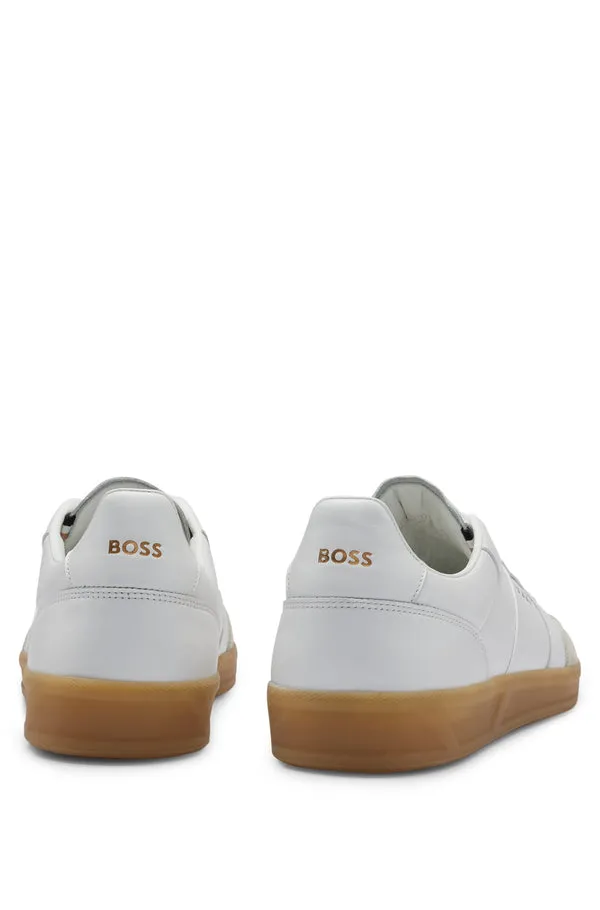 BOSS SHOES & ACCESSORIES Boss Leather and Suede Trainers with Embossed Logos - White