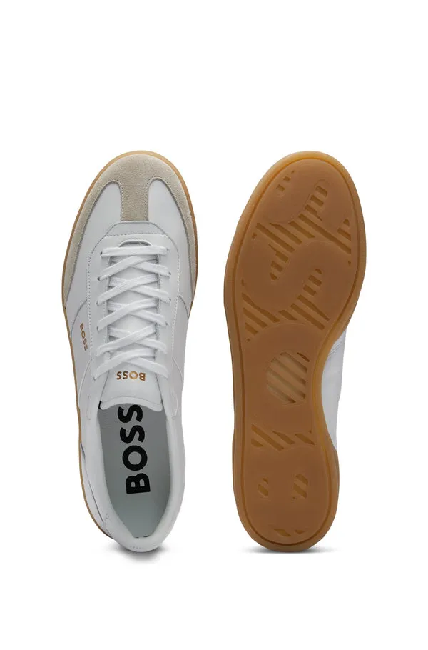 BOSS SHOES & ACCESSORIES Boss Leather and Suede Trainers with Embossed Logos - White