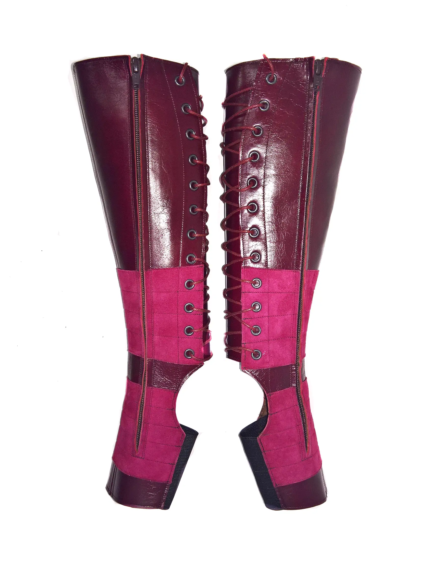 BURGUNDY Leather Aerial boots w/ inside ZIP + Suede Grip