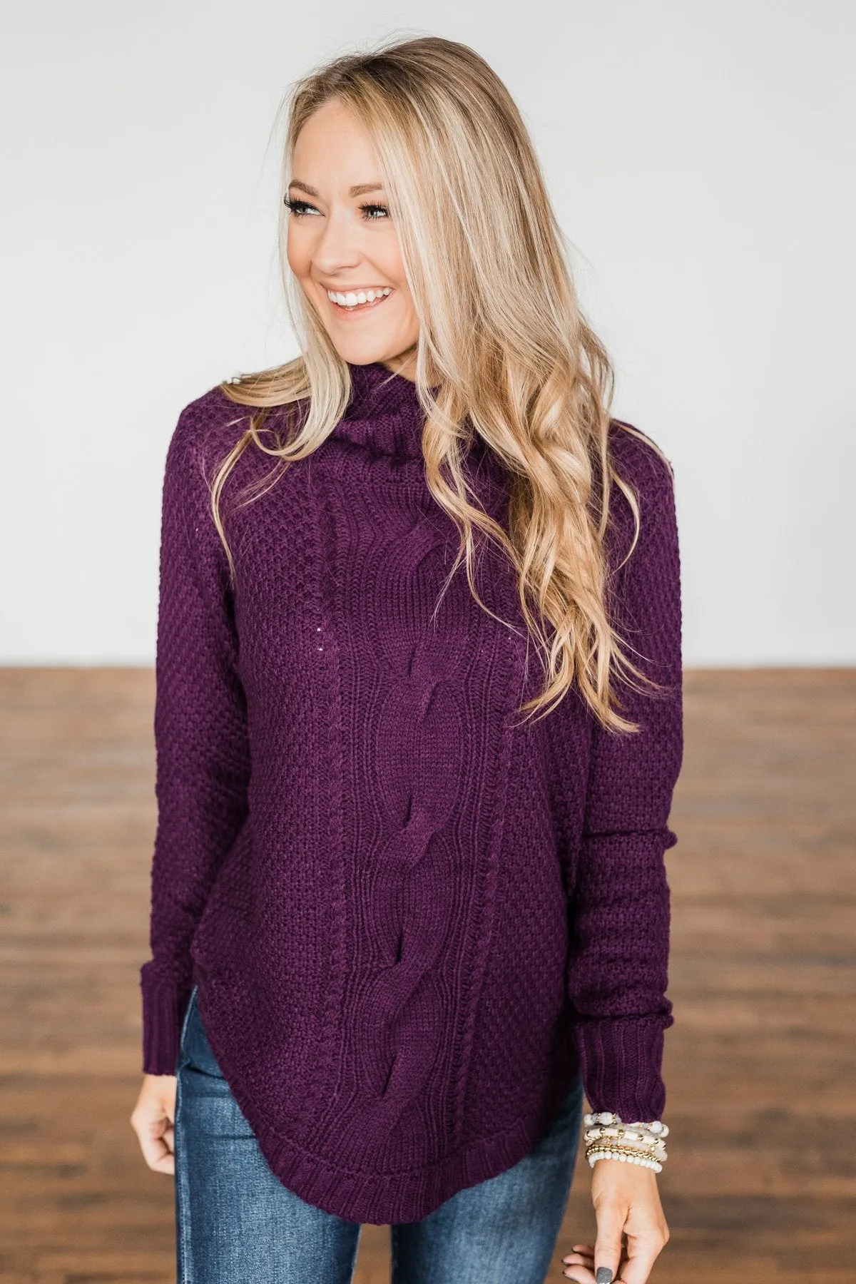 Caught In A Daydream Turtle Neck Sweater- Eggplant