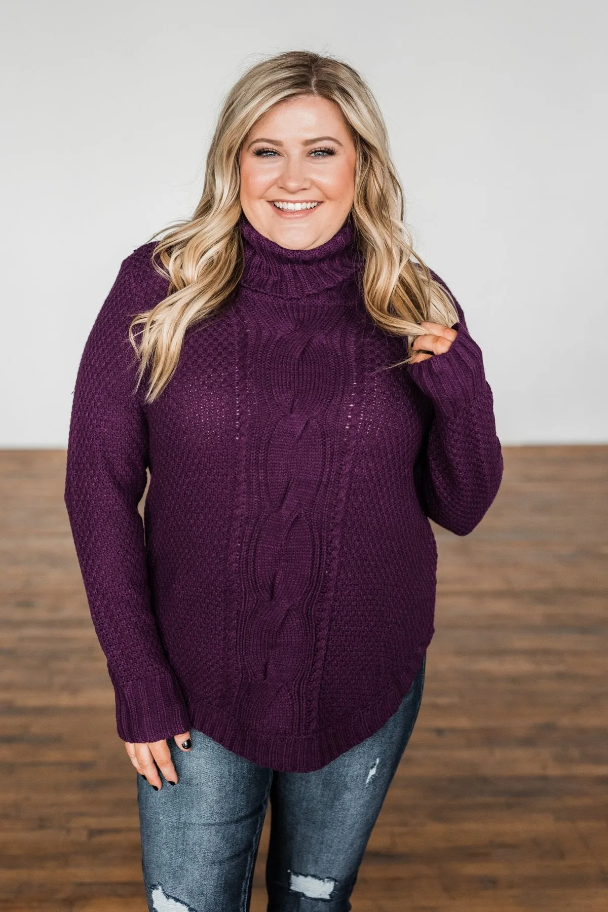 Caught In A Daydream Turtle Neck Sweater- Eggplant