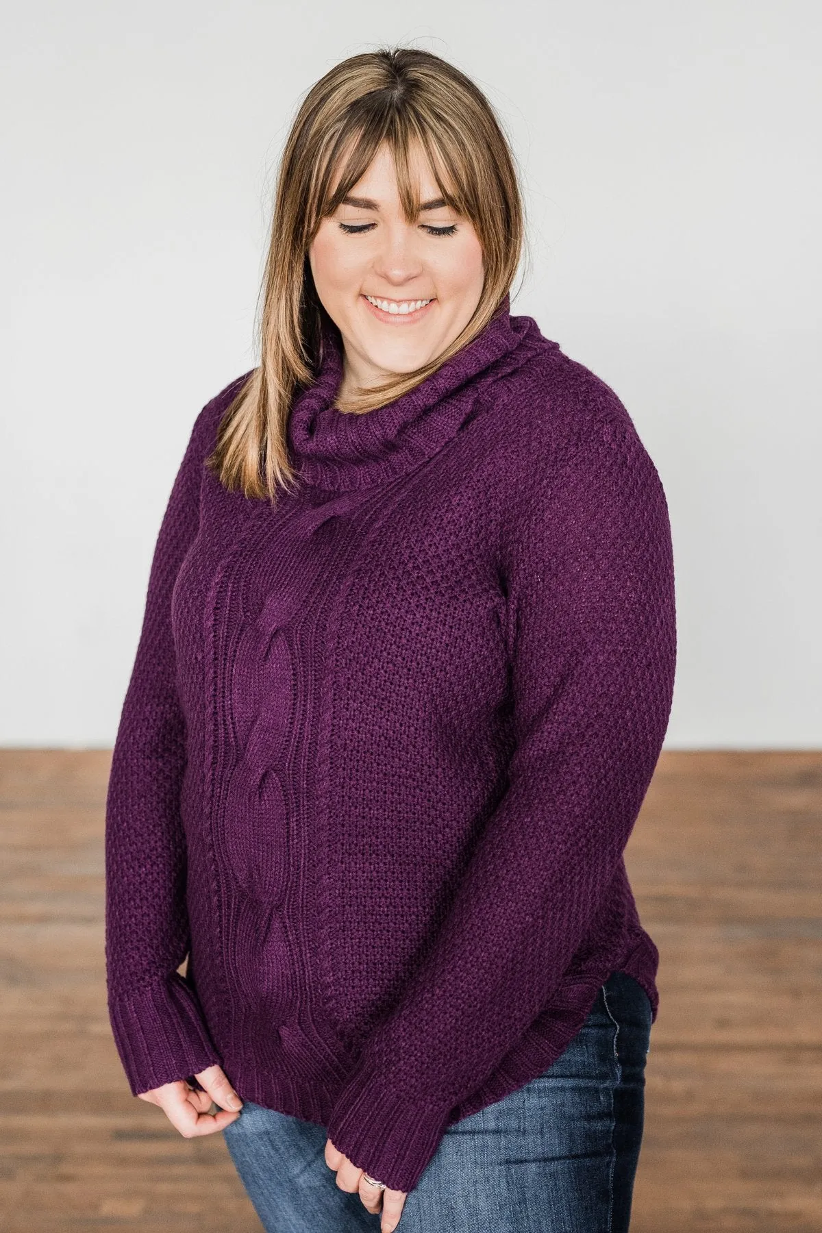 Caught In A Daydream Turtle Neck Sweater- Eggplant