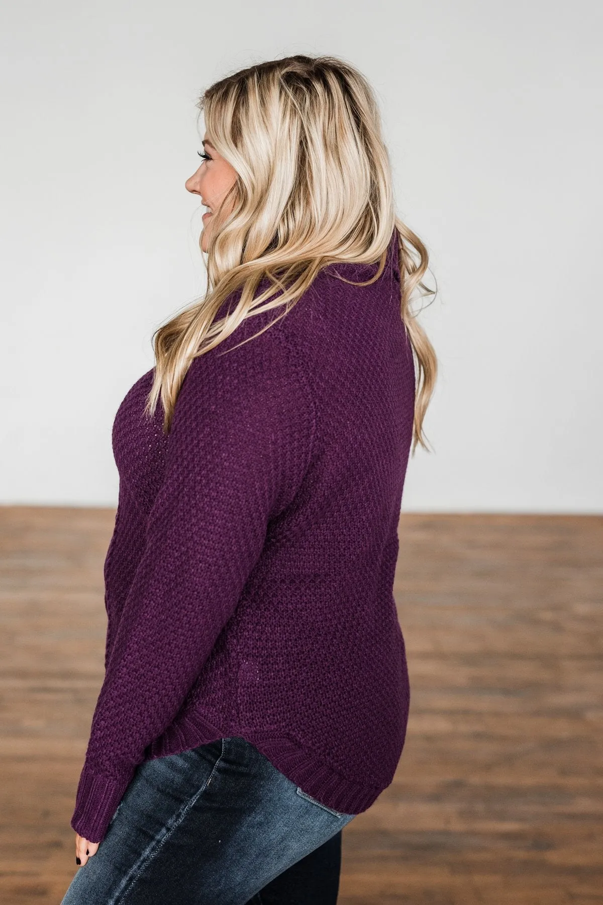 Caught In A Daydream Turtle Neck Sweater- Eggplant