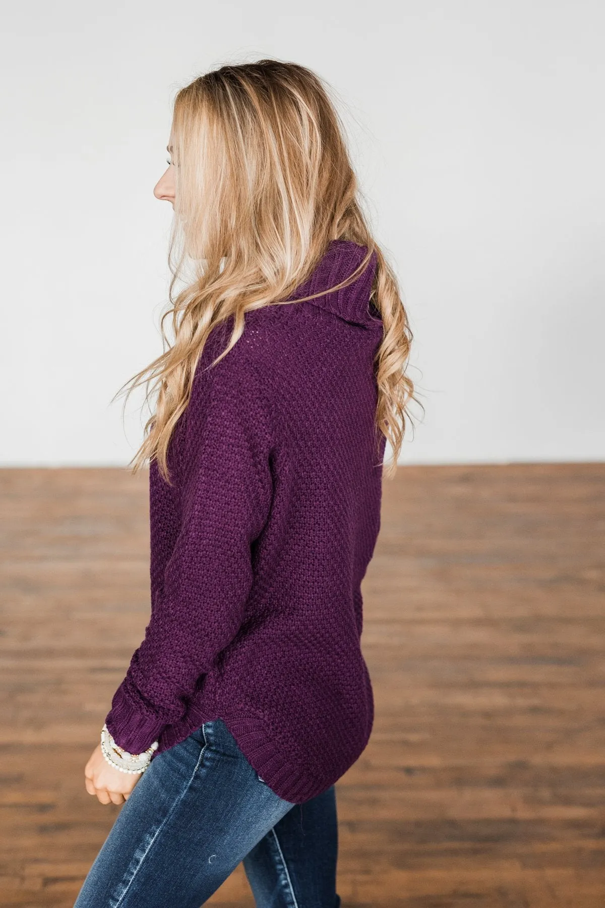 Caught In A Daydream Turtle Neck Sweater- Eggplant