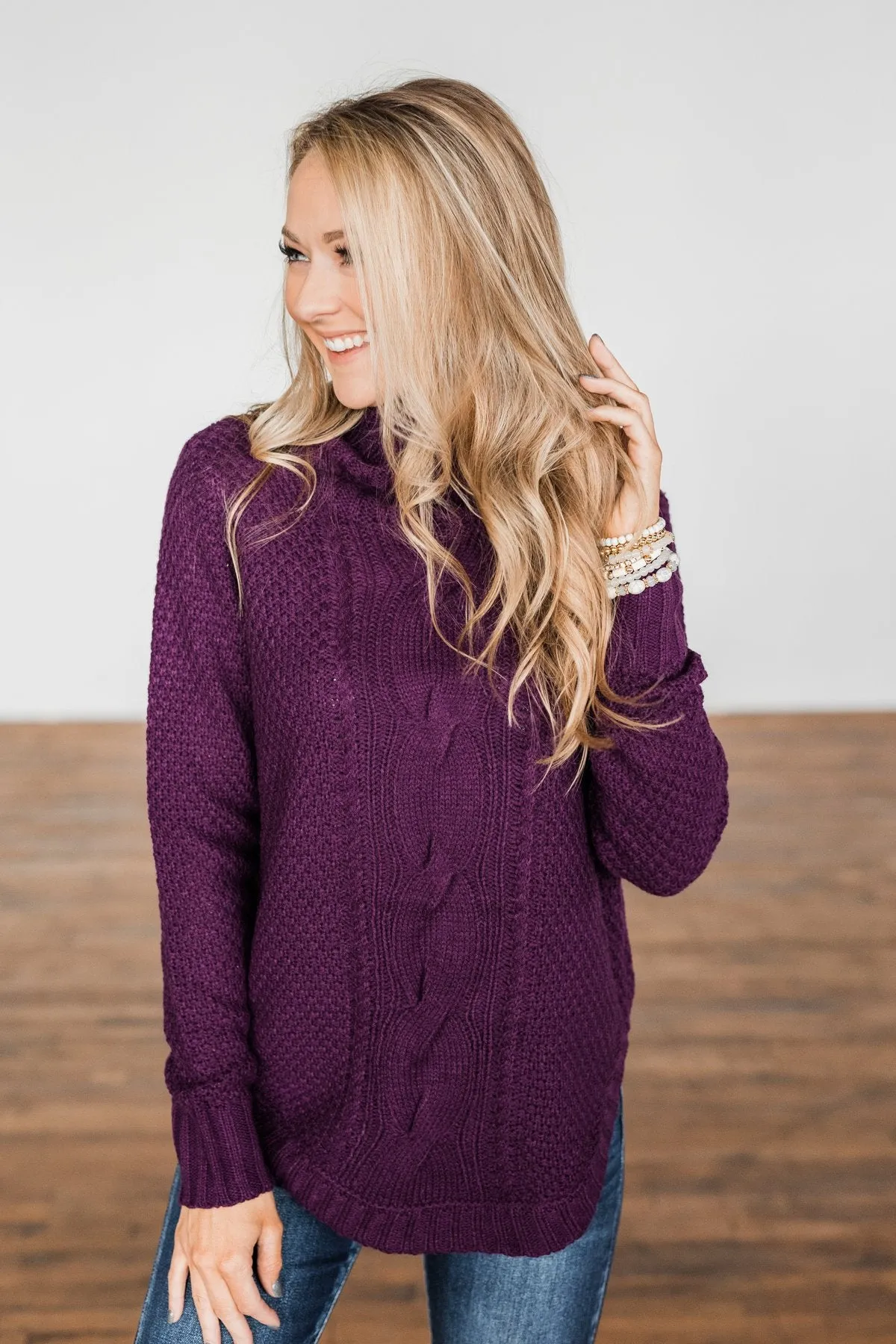 Caught In A Daydream Turtle Neck Sweater- Eggplant