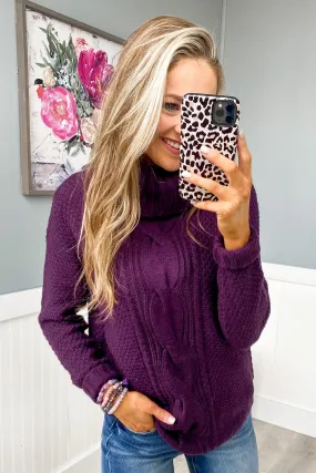 Caught In A Daydream Turtle Neck Sweater- Eggplant