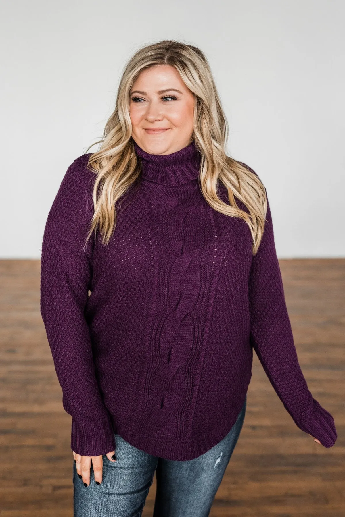 Caught In A Daydream Turtle Neck Sweater- Eggplant