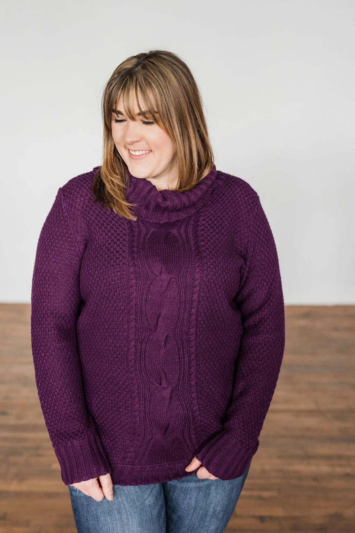 Caught In A Daydream Turtle Neck Sweater- Eggplant