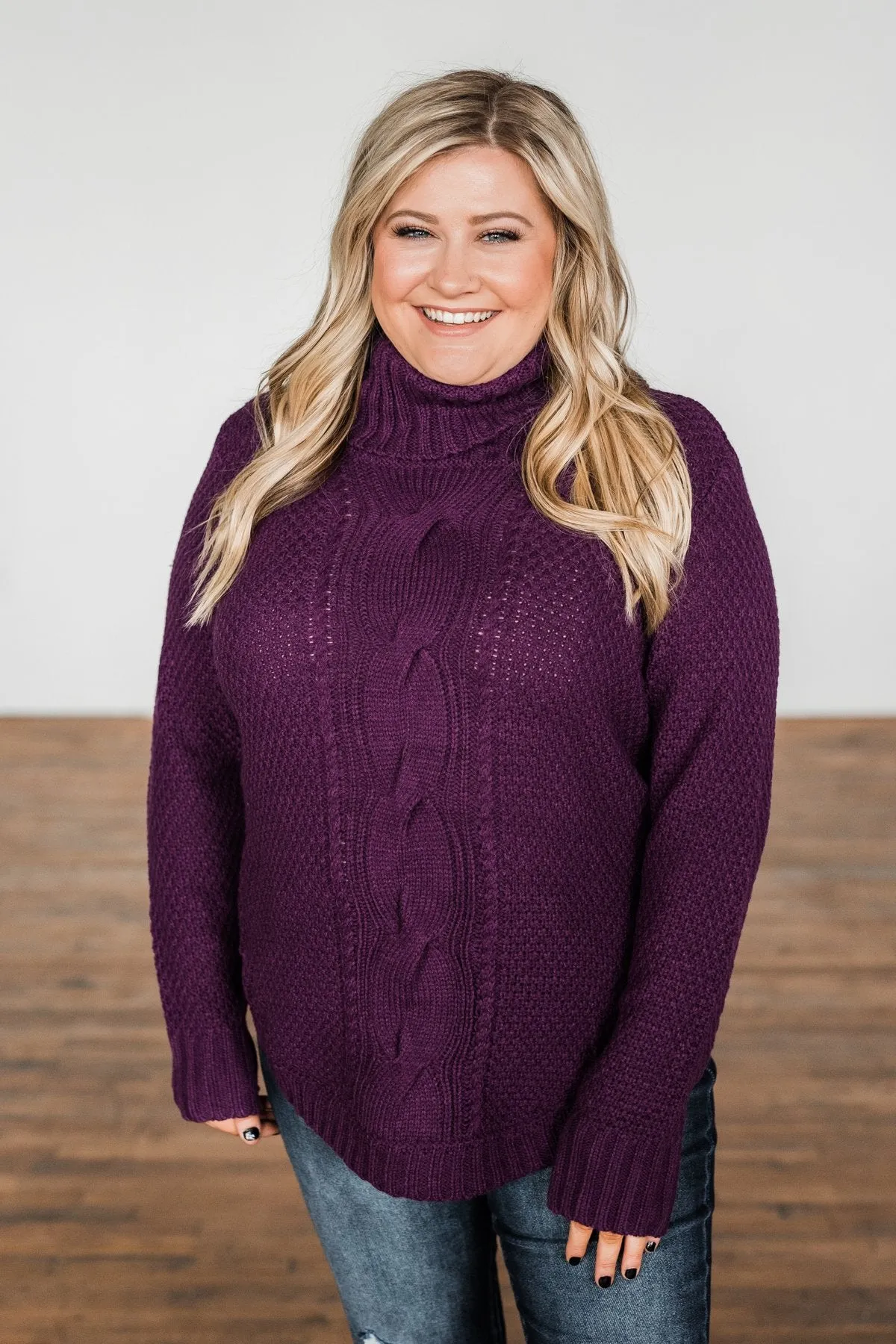 Caught In A Daydream Turtle Neck Sweater- Eggplant