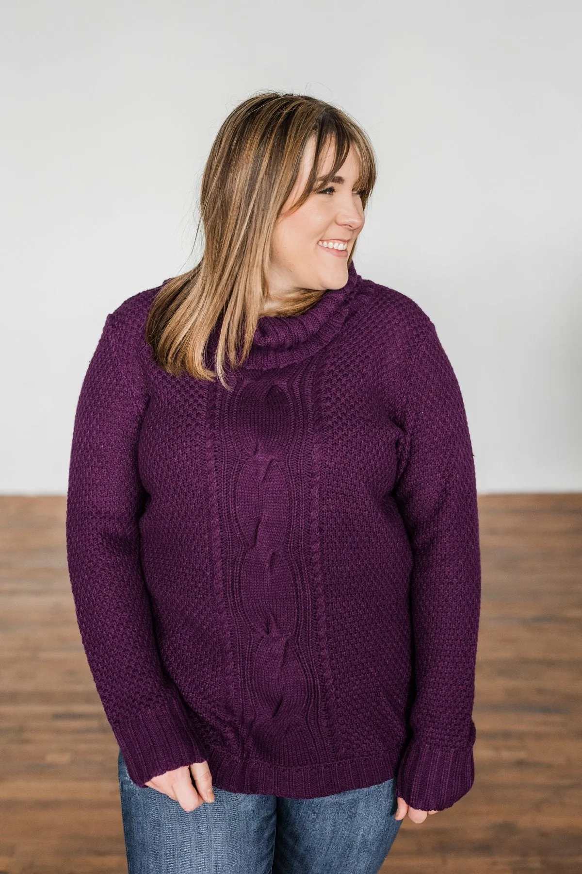 Caught In A Daydream Turtle Neck Sweater- Eggplant