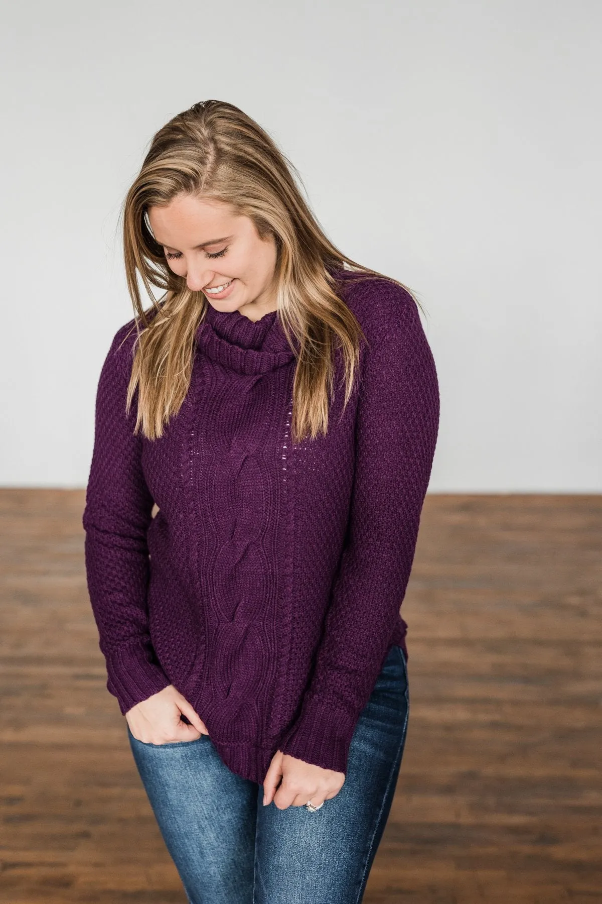 Caught In A Daydream Turtle Neck Sweater- Eggplant