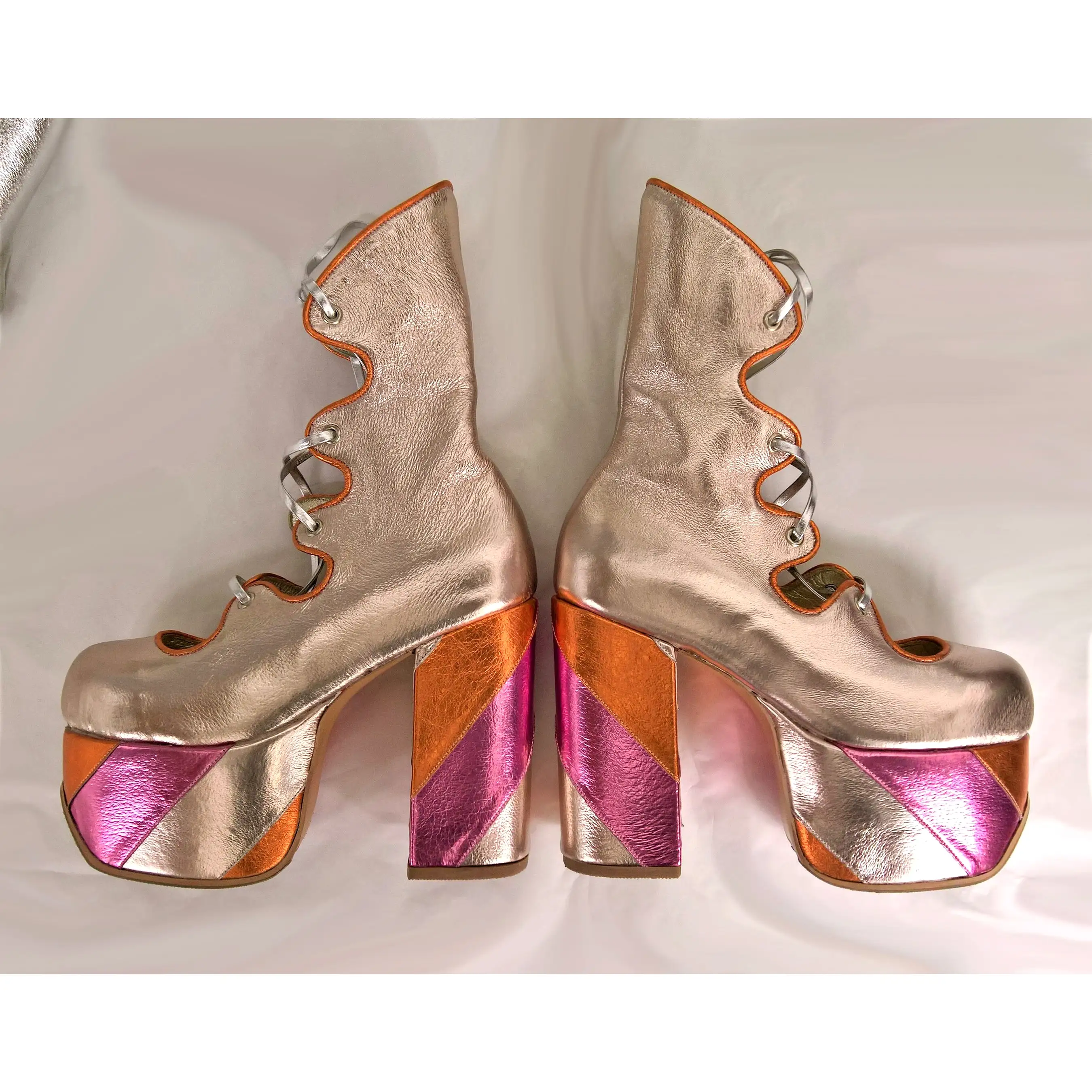 Champagne/Pink GLAM Striped Platform Boots