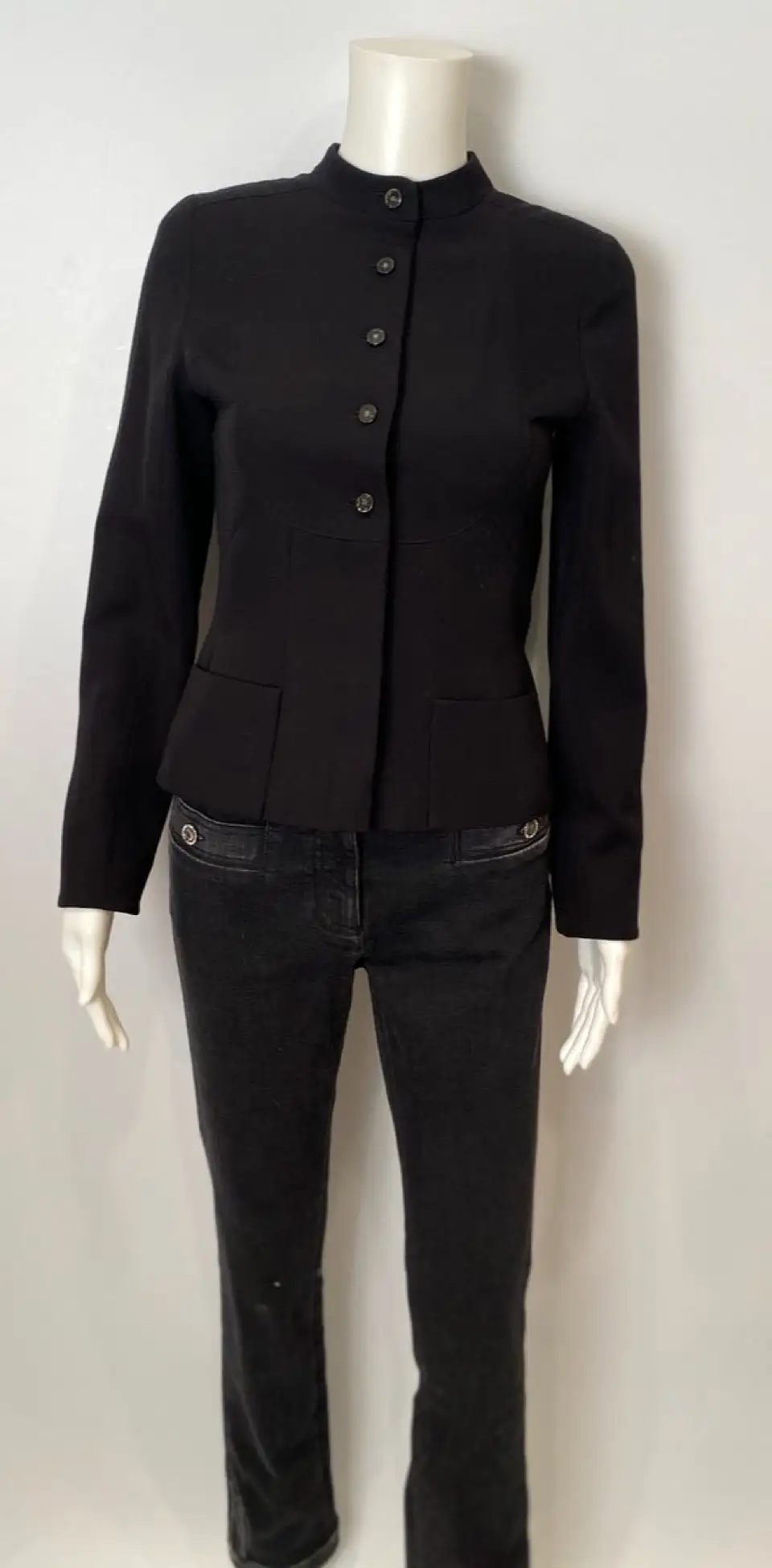 Chanel 02A 2002 Fall Black Collarless Jacket FR 34 US 2/4