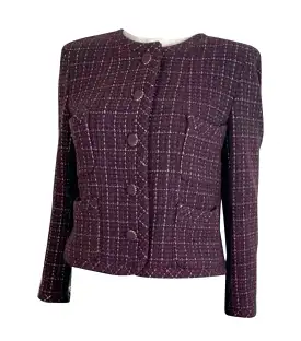 Chanel 02P 2002 Spring Maroon Tweed Jacket FR 42 US 6/8