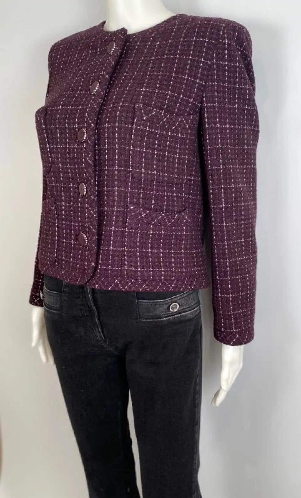 Chanel 02P 2002 Spring Maroon Tweed Jacket FR 42 US 6/8