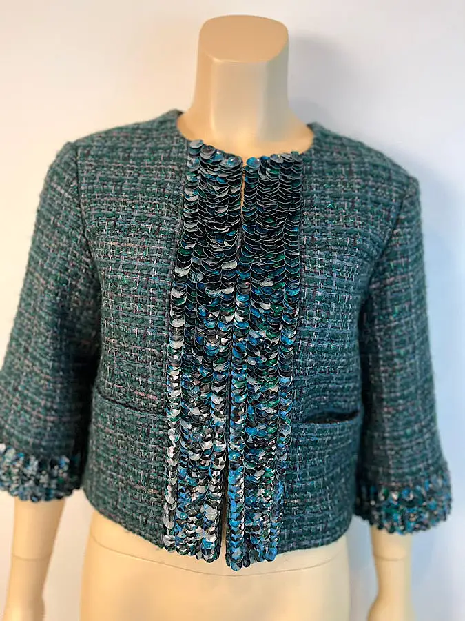 Chanel 12A 2012 Fall Tweed Sequin Green Jacket FR 34 US 2