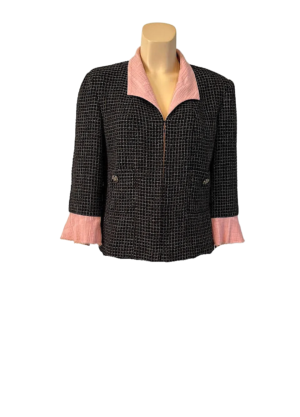 Chanel 12S 2012 Summer Black Metallic Tweed Pink Jacket FR 44 US 8/10