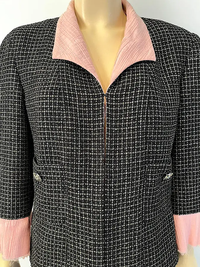 Chanel 12S 2012 Summer Black Metallic Tweed Pink Jacket FR 44 US 8/10