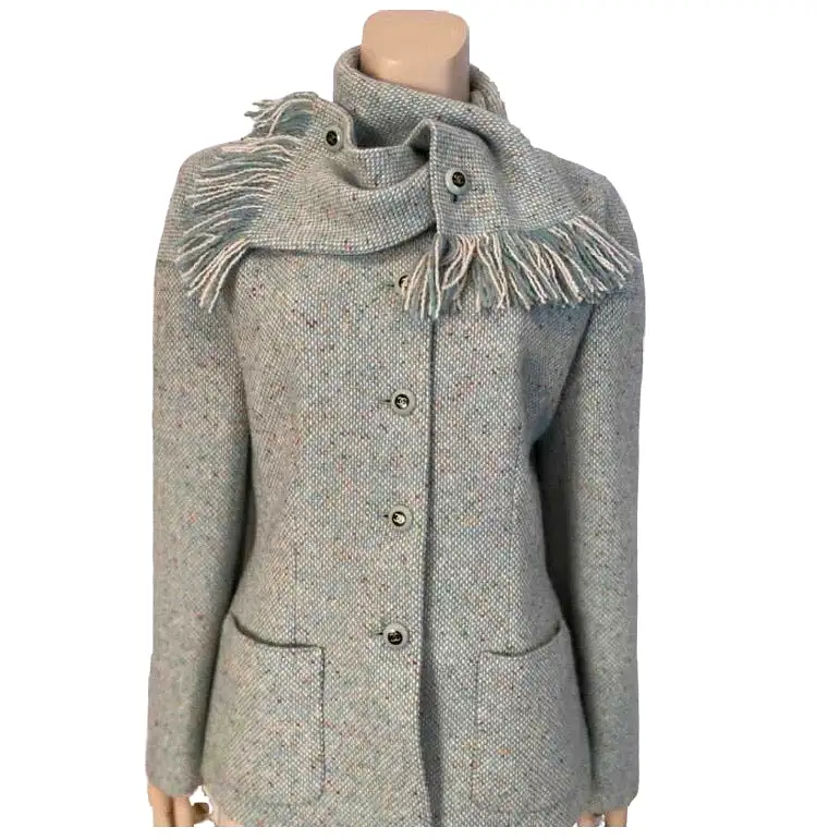 Chanel Pastel Green Wool Tweed Jacket with removable Scarf US 4/6/8