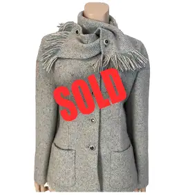 Chanel Pastel Green Wool Tweed Jacket with removable Scarf US 4/6/8