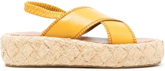 Clergerie Adom 50 Leather Flatform Sandals Yellow