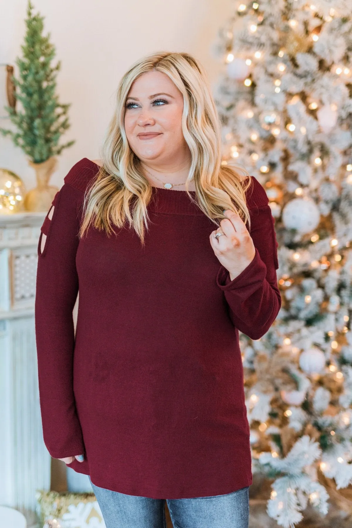 Consumed By Love Off The Shoulder Sweater- Burgundy