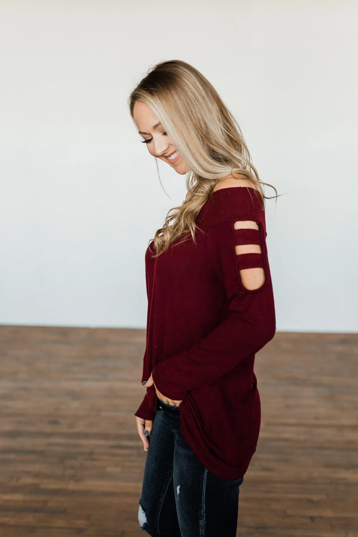 Consumed By Love Off The Shoulder Sweater- Burgundy