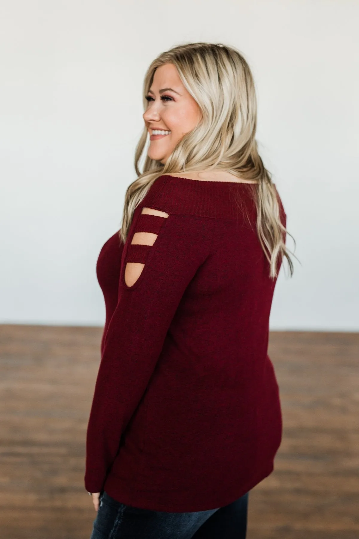 Consumed By Love Off The Shoulder Sweater- Burgundy