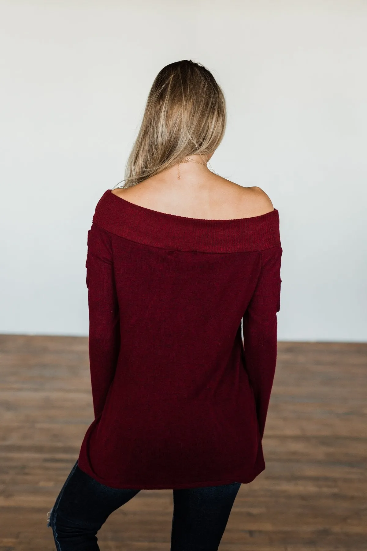 Consumed By Love Off The Shoulder Sweater- Burgundy