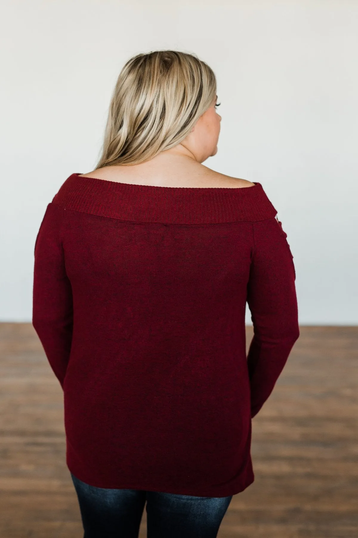 Consumed By Love Off The Shoulder Sweater- Burgundy