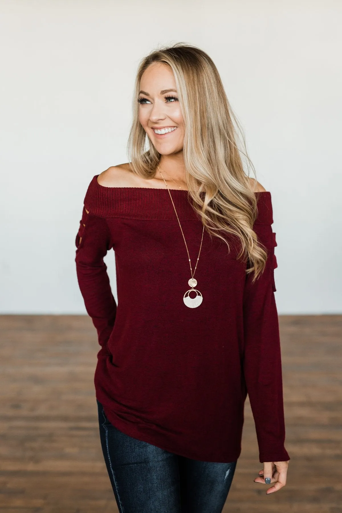 Consumed By Love Off The Shoulder Sweater- Burgundy