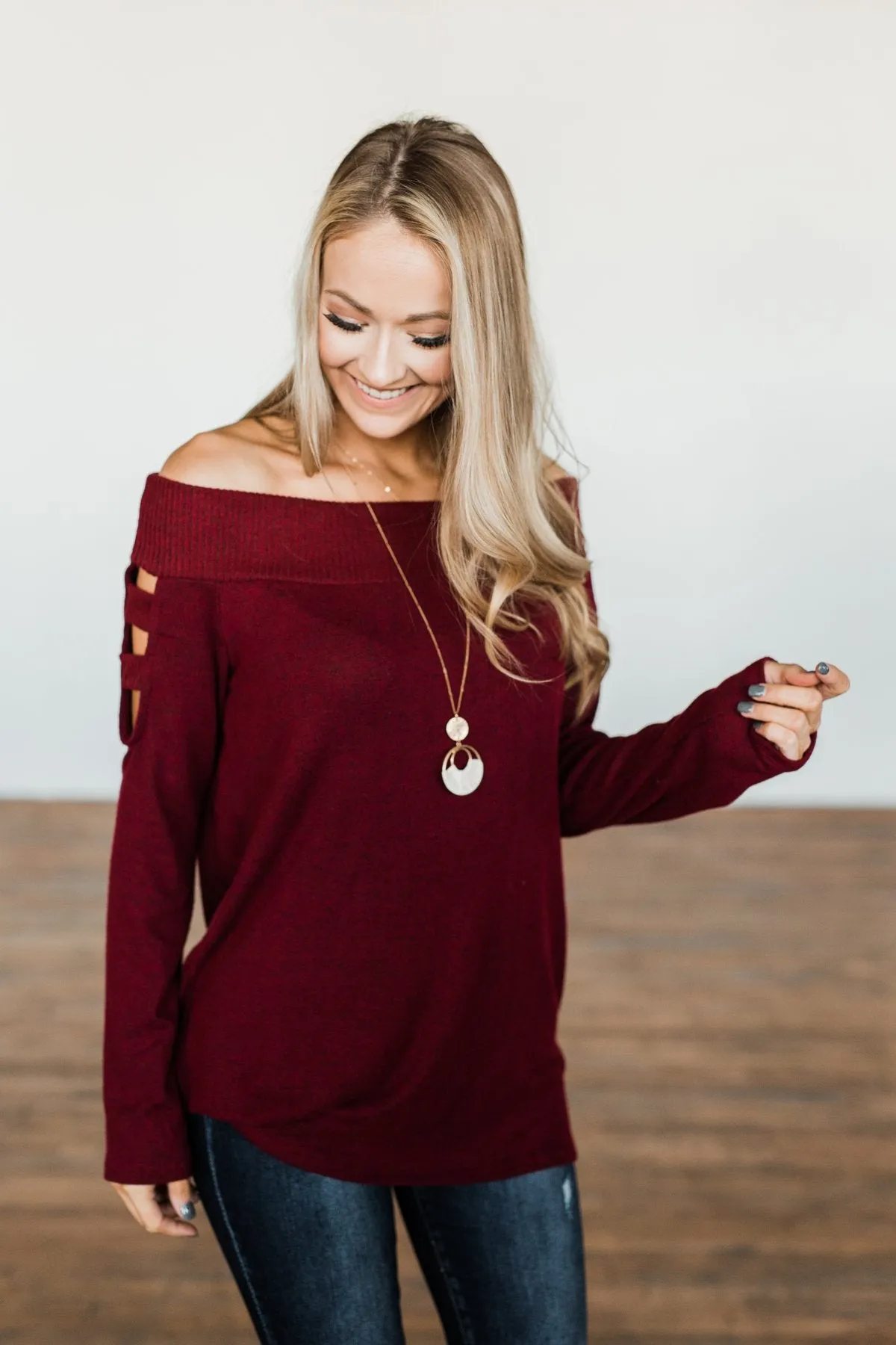 Consumed By Love Off The Shoulder Sweater- Burgundy