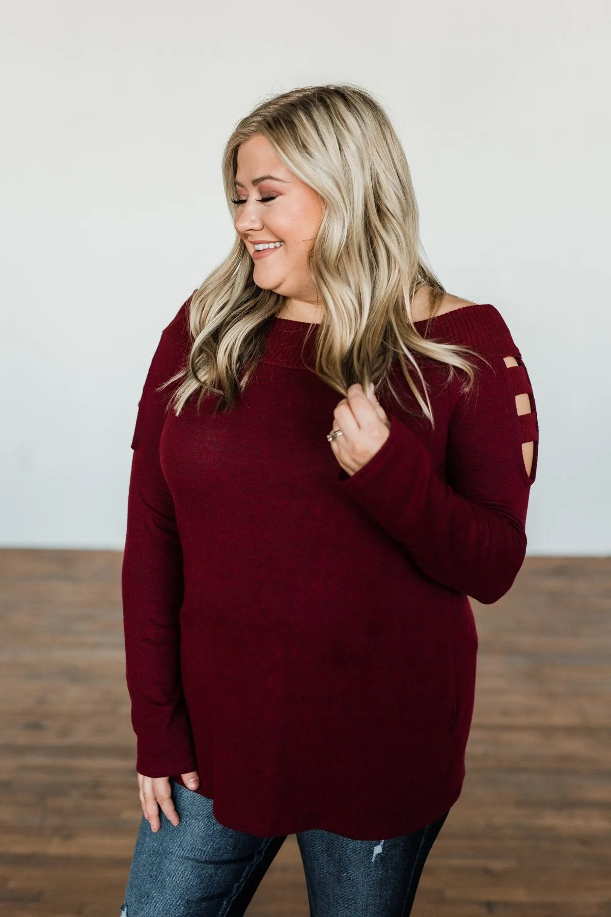 Consumed By Love Off The Shoulder Sweater- Burgundy