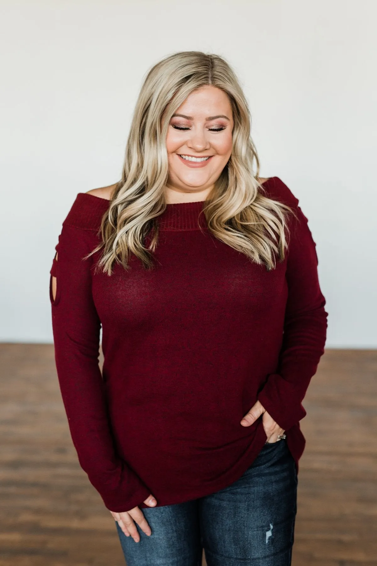 Consumed By Love Off The Shoulder Sweater- Burgundy