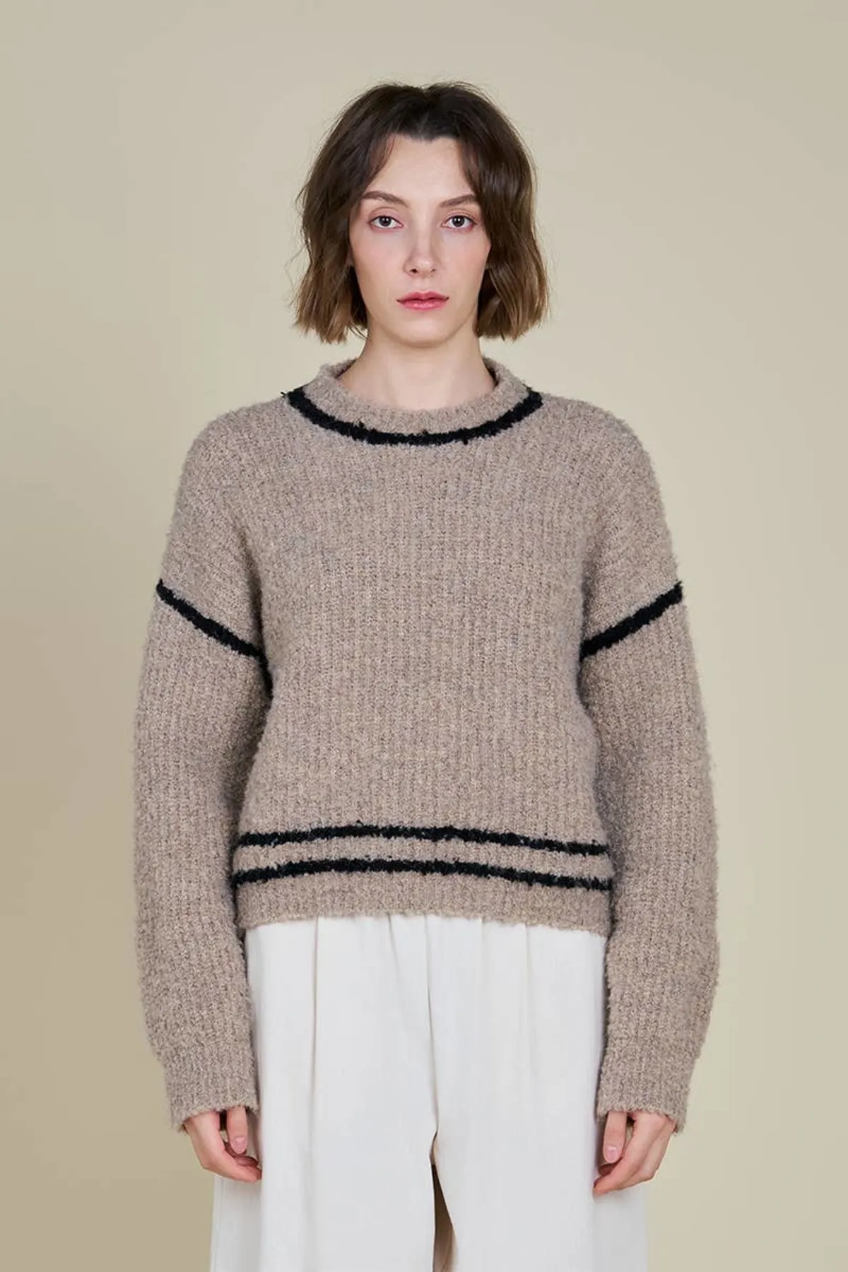 contrast sweater - Oat