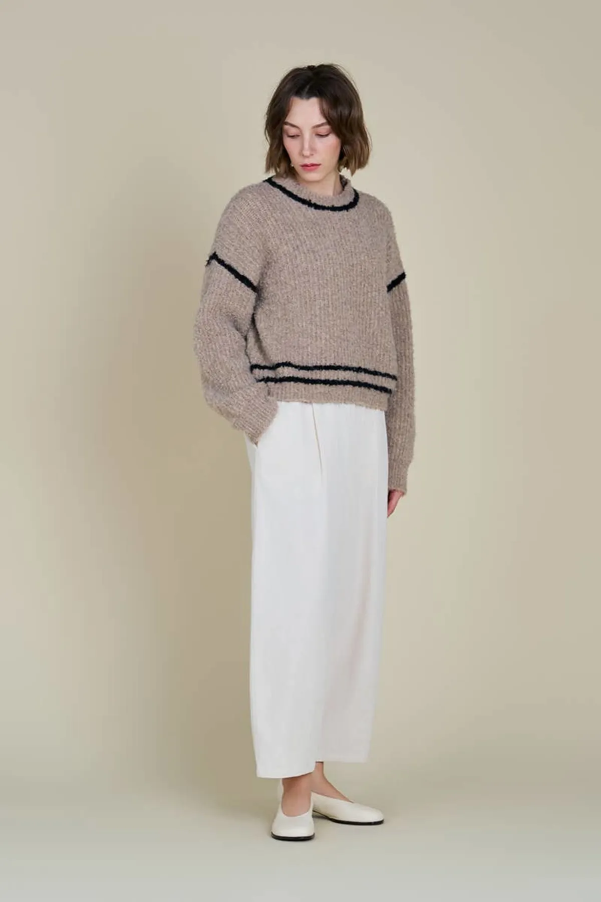 contrast sweater - Oat