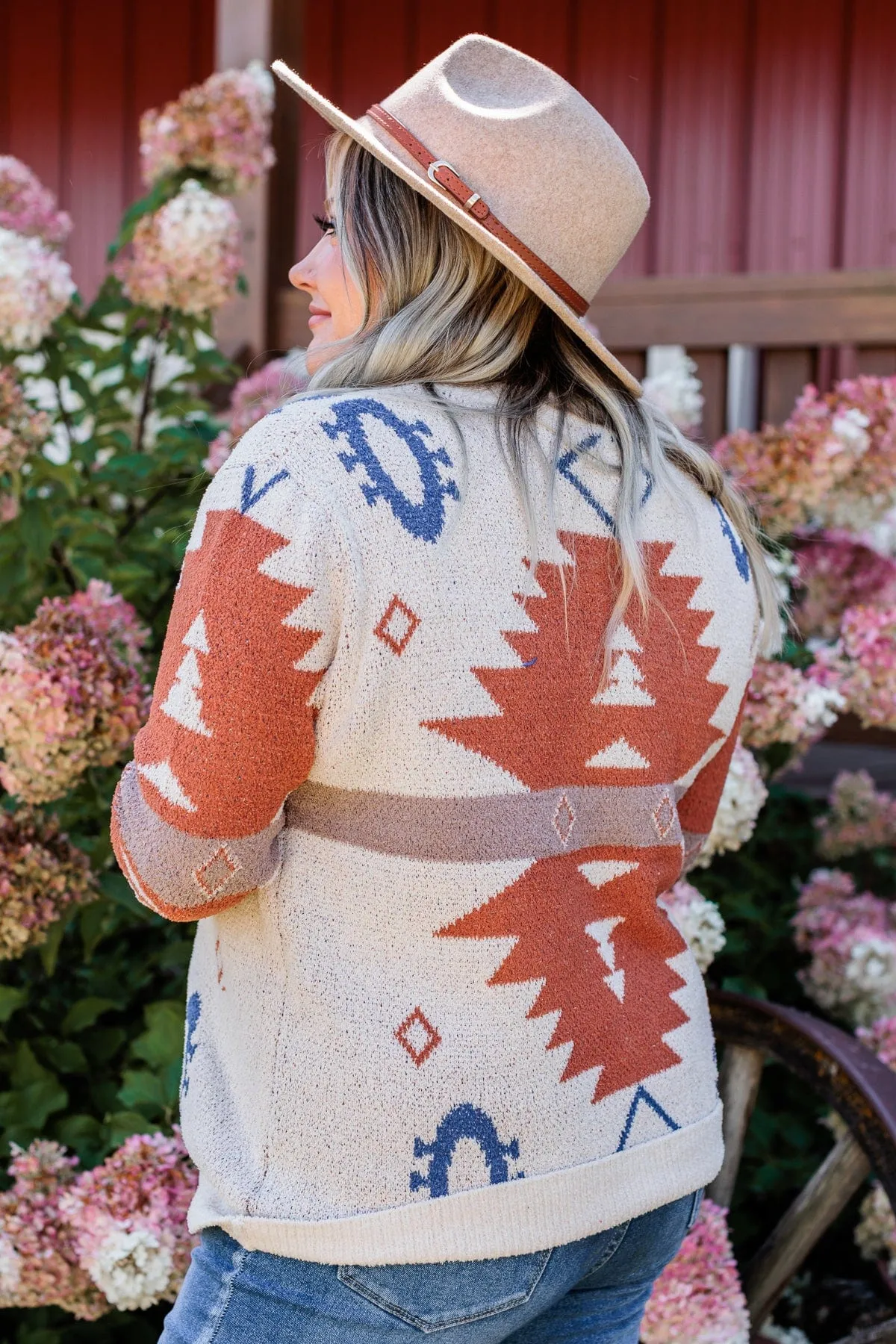 Down To Earth Aztec Sweater- Oatmeal, Rust & Navy