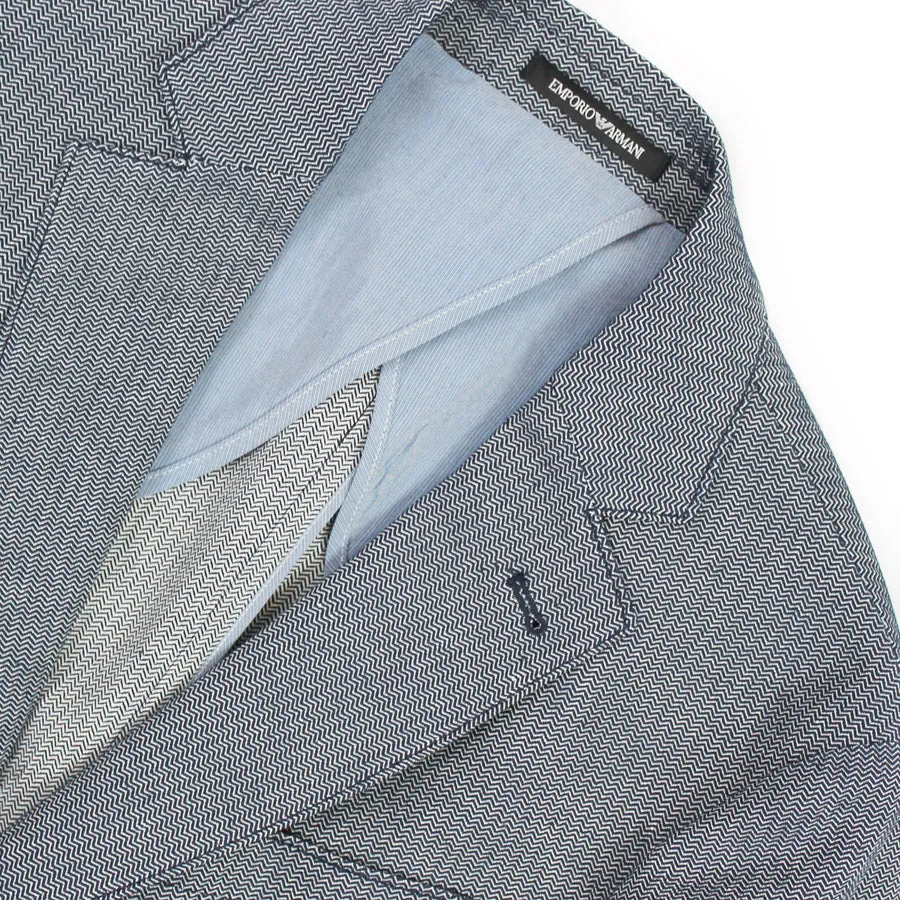 Emporio Armani - Navy Herringbone Cotton/Linen Mix Blazer