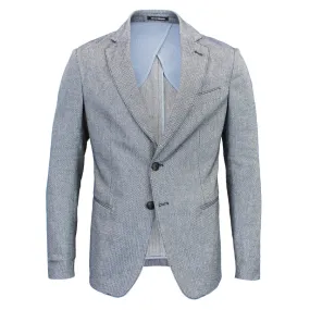 Emporio Armani - Navy Herringbone Cotton/Linen Mix Blazer